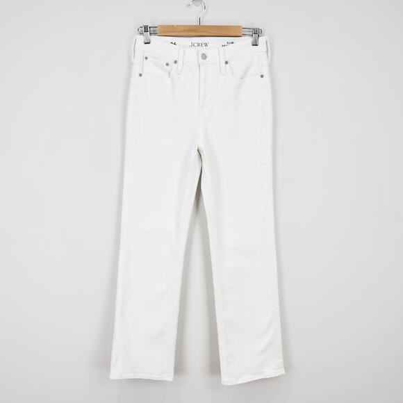 J.Crew Slim Demi-Boot Denim Jean High Rise Flared Hem In White Wash Size 26 - Picture 3 of 9